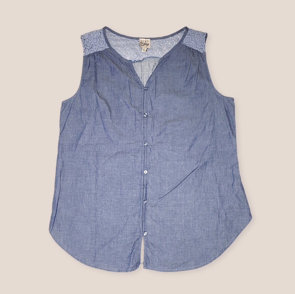 Como Vintage Womens Large Tunic Blouse Blue Denim